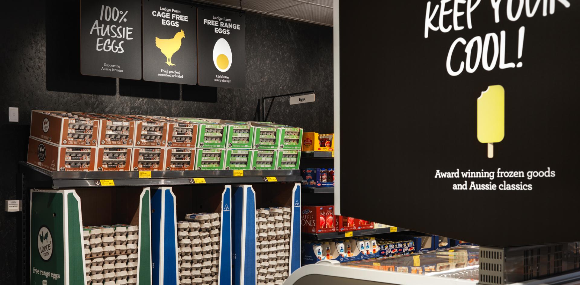 View of the egg display inside an ALDI store