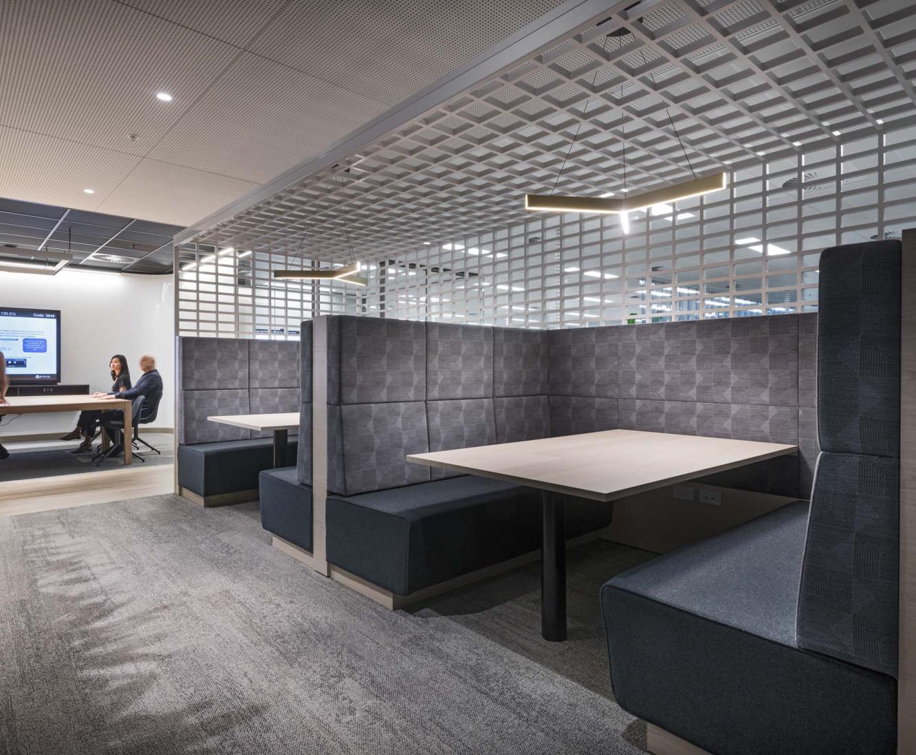 Modern seating booths in office 