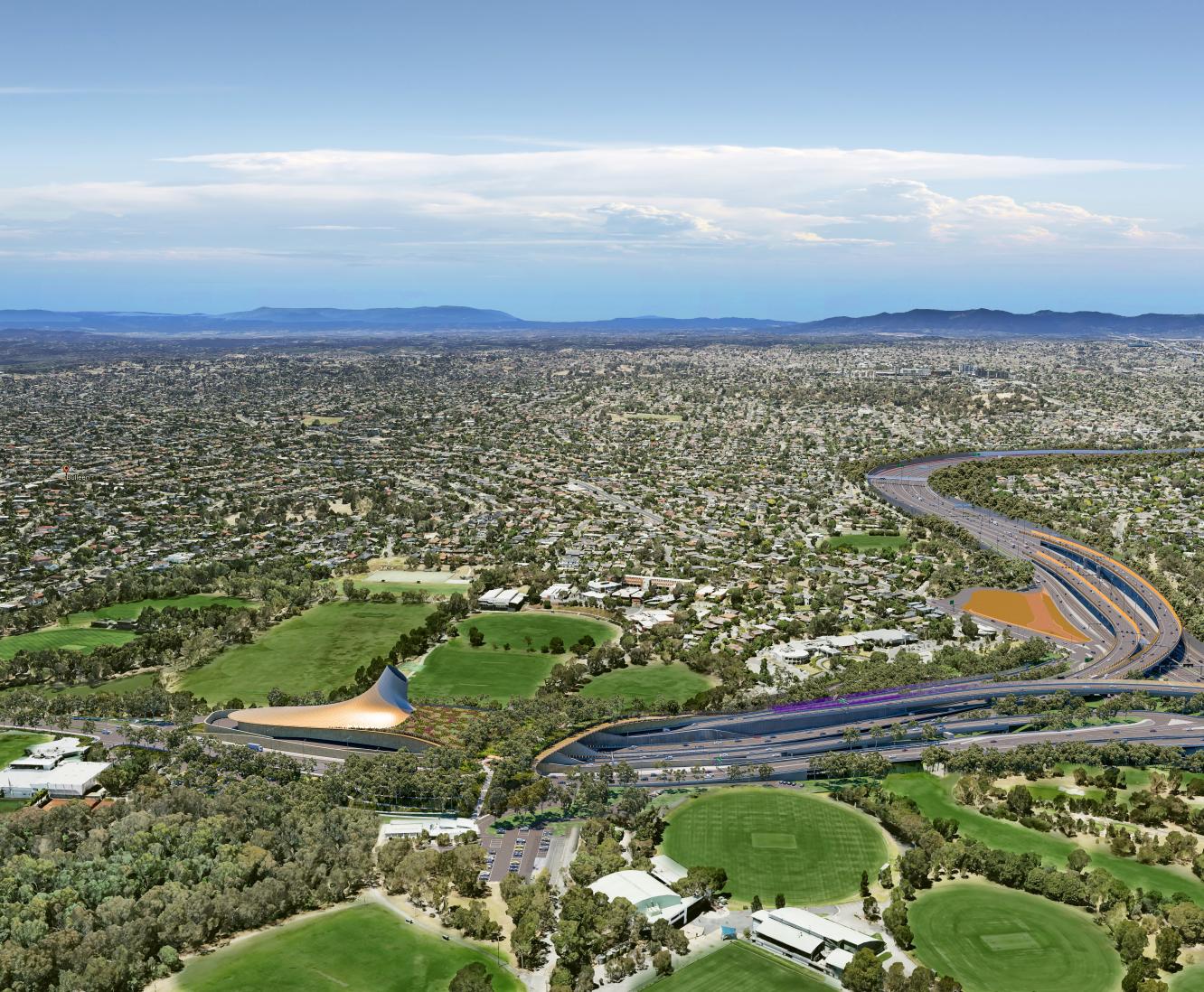 Overhead photograph of a bridge in Melbourne, Victoria on a sunny day