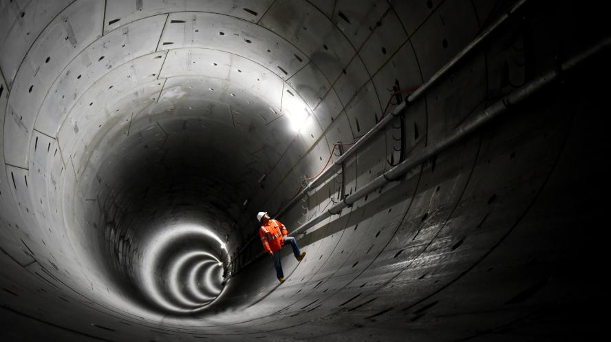 Construction worker inside Sydney Metro tunnel