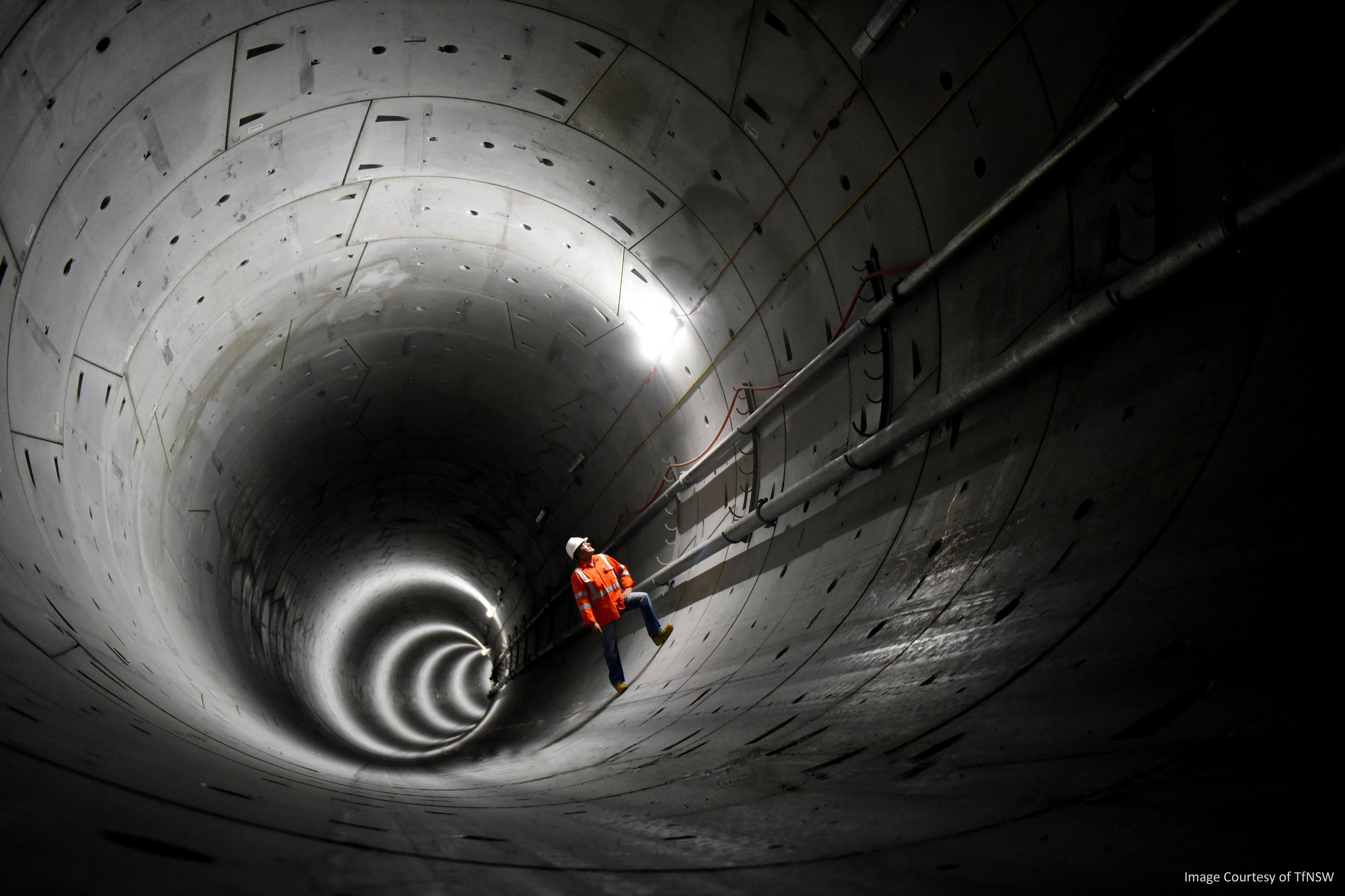 Construction worker inside Sydney Metro tunnel