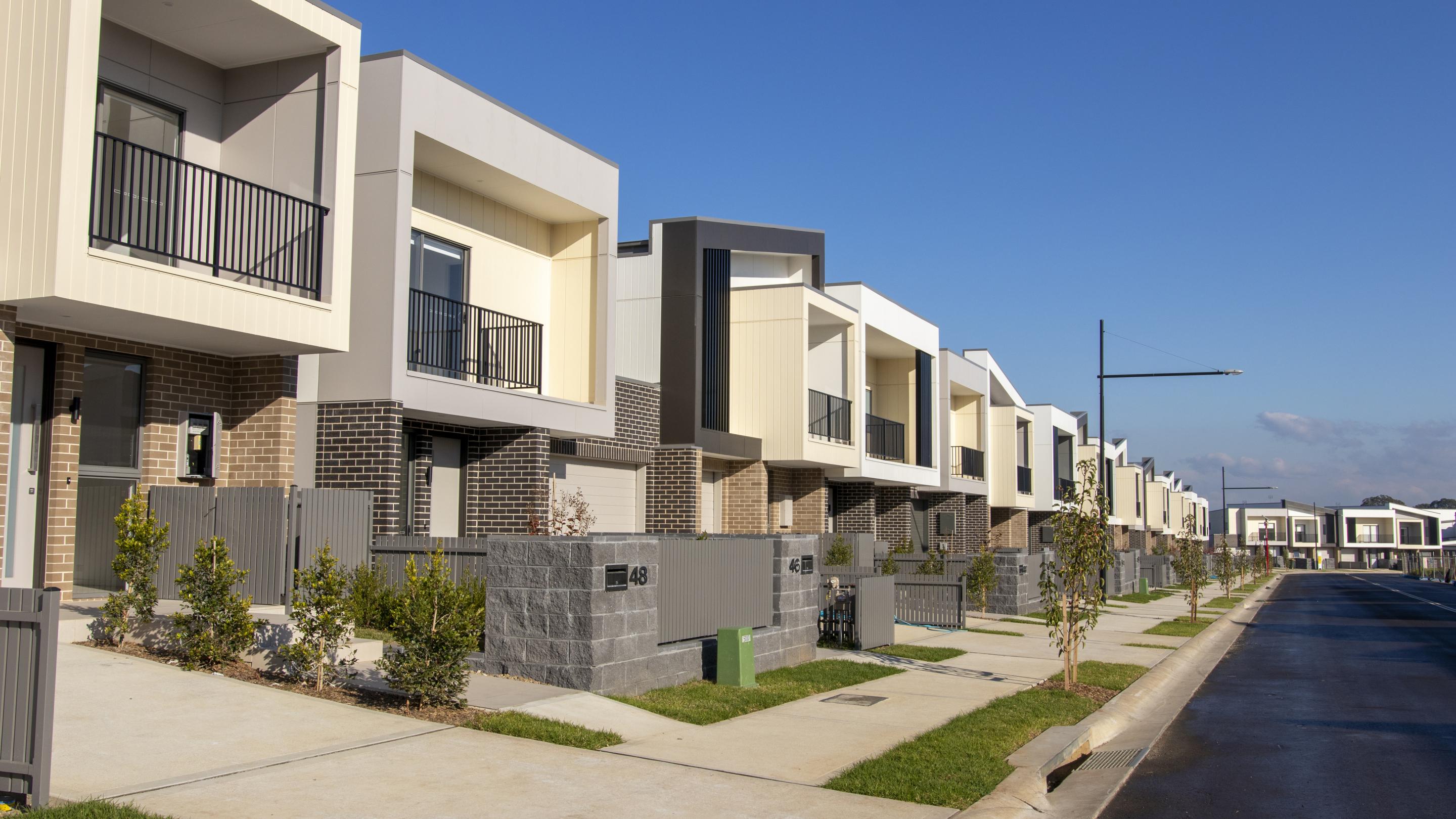 Modern houses lined on a street