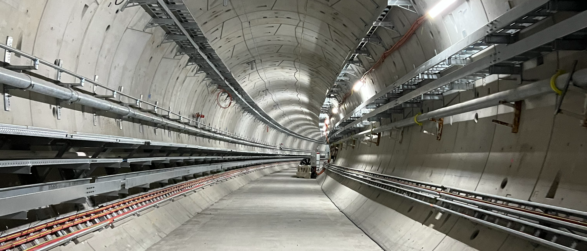 Interior view of metro train tunnel and tracks