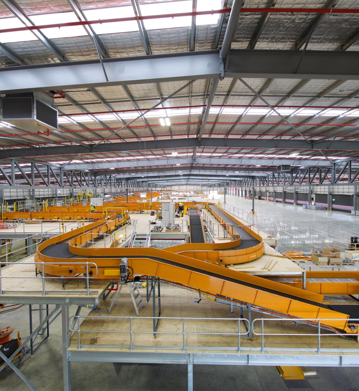 Internal view of warehouse with shipping machinery