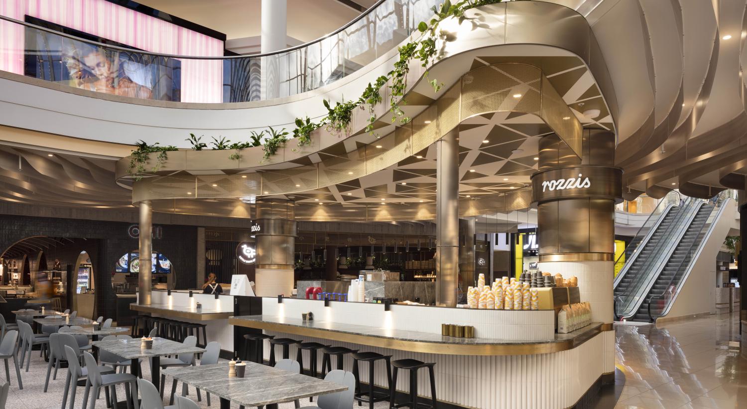 Interior view of restaurant at a shopping mall