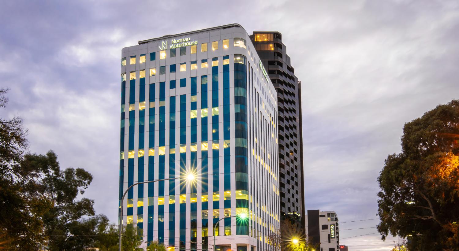 Exterior view of tall corporate building
